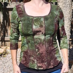 Brown & Green Fitted Blouse (S) by Sami & Jo